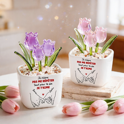 Je t'aime - Tulipes Éternelles Personnalisées dans un Vase en Verre