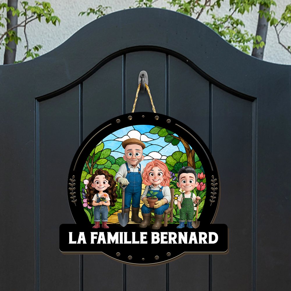 Famille Bienvenue À Notre – Enseigne en Bois Personnalisée avec Effet 3D