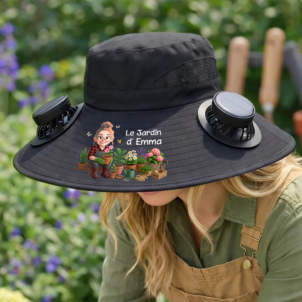 Papa Maman Des Plantes - Chapeau Solaire Avec Ventilateur Personnalisé