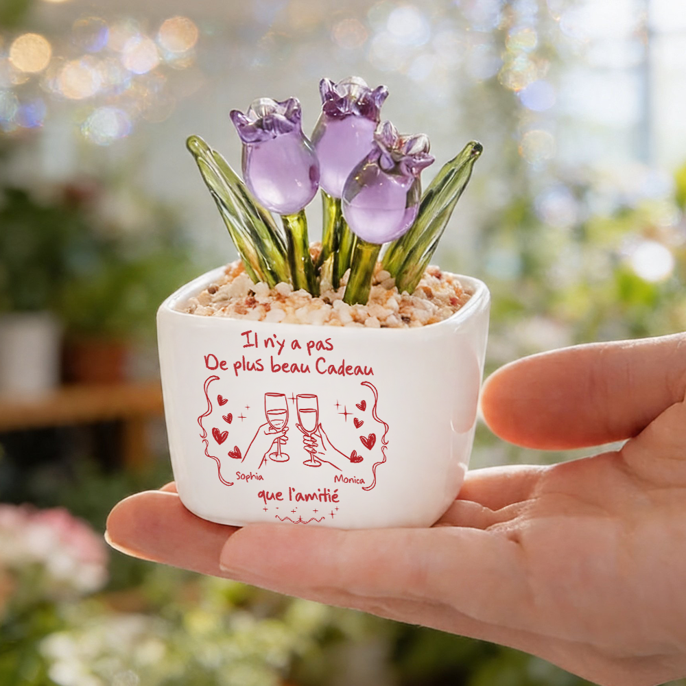Il N’y A Pas De Plus Beau Cadeau Que L’amitié - Tulipes Éternelles Personnalisées dans un Vase en Verre