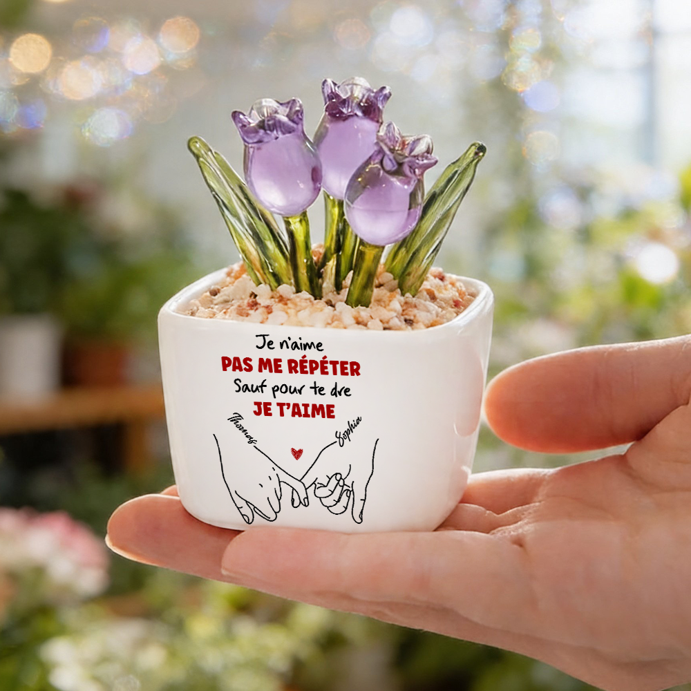 Je t'aime - Tulipes Éternelles Personnalisées dans un Vase en Verre