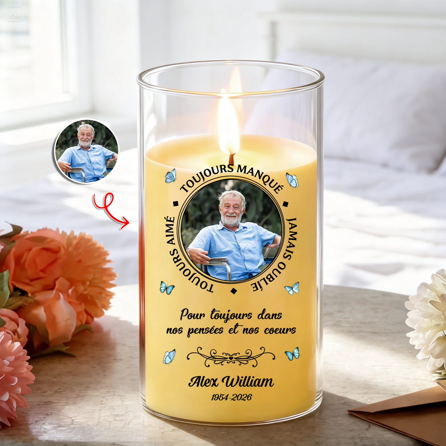 Toujours Manqué - Toujours Aimé – Bougie LED Sans Flamme en Hommage à un Être Cher