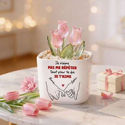 Je t'aime - Tulipes Éternelles Personnalisées dans un Vase en Verre
