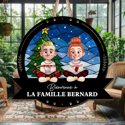 Bienvenue À Notre Famille – Enseigne en Bois Personnalisée avec Effet 3D