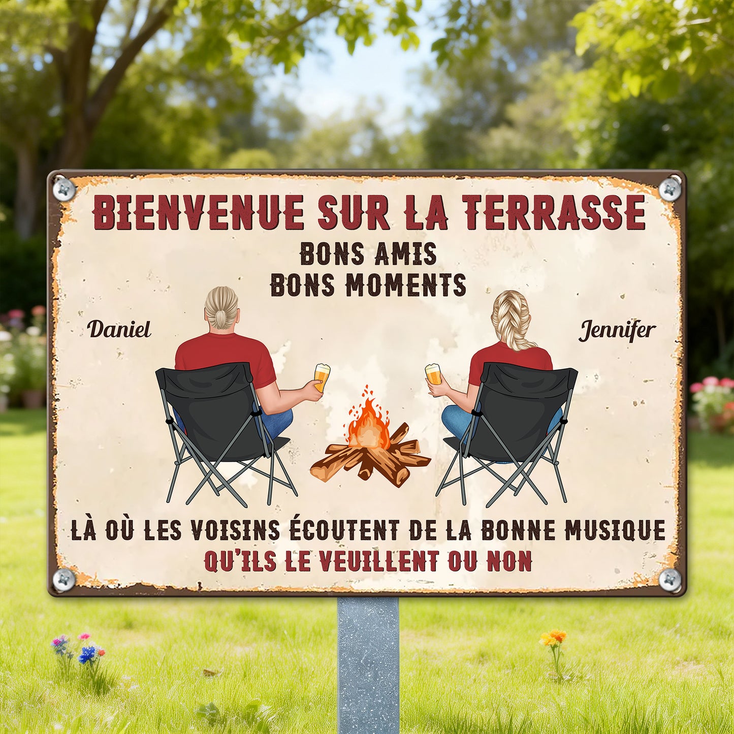 Bienvenue Sur La Terrasse Bons Amis – Plaque En Métal Personnalisée