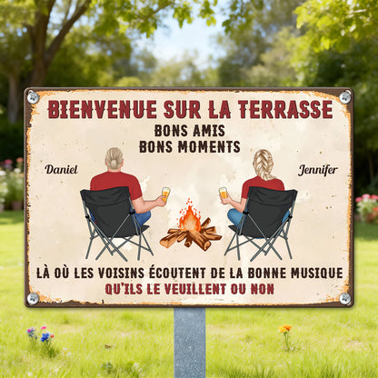 Bienvenue Sur La Terrasse Bons Amis – Plaque En Métal Personnalisée