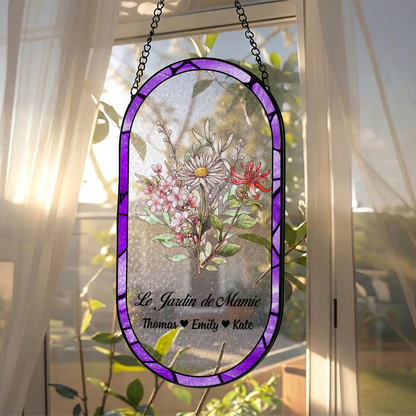 Le Jardin - Attrape-Soleil Rectangulaire à Coins Arrondis en Vitrail Personnalisé