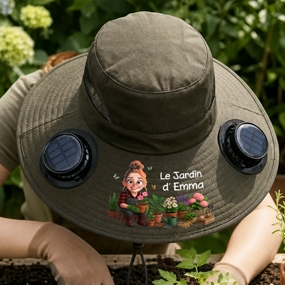 Papa Maman Des Plantes - Chapeau Solaire Avec Ventilateur Personnalisé