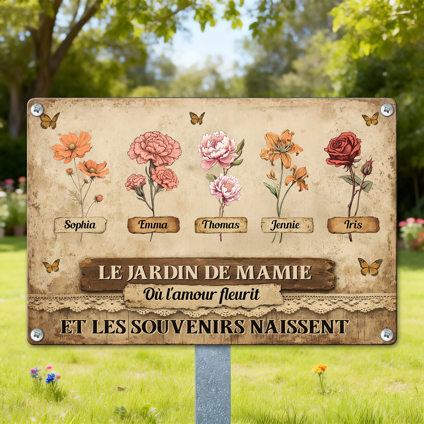Le Jardin De Mamie Où L'amour Fleurit   – Plaque En Métal Personnalisée