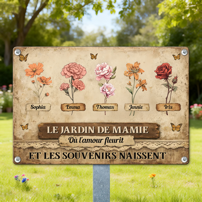 Le Jardin De Mamie Où L'amour Fleurit   – Plaque En Métal Personnalisée