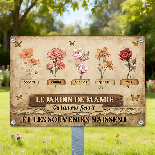 Le Jardin De Mamie Où L'amour Fleurit   – Plaque En Métal Personnalisée