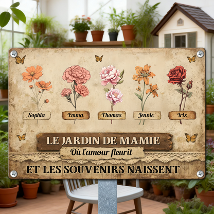 Le Jardin De Mamie Où L'amour Fleurit   – Plaque En Métal Personnalisée