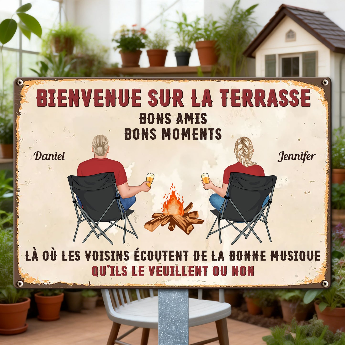 Bienvenue Sur La Terrasse Bons Amis – Plaque En Métal Personnalisée