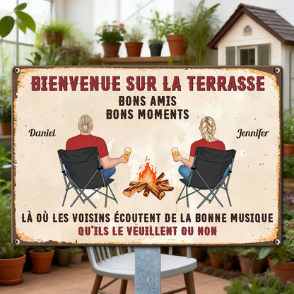 Bienvenue Sur La Terrasse Bons Amis – Plaque En Métal Personnalisée