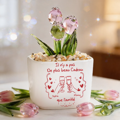 Il N’y A Pas De Plus Beau Cadeau Que L’amitié - Tulipes Éternelles Personnalisées dans un Vase en Verre