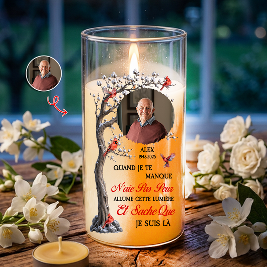Bougie Commémorative Personnalisée avec Photo – Bougie LED Sans Flamme en Hommage à un Être Cher