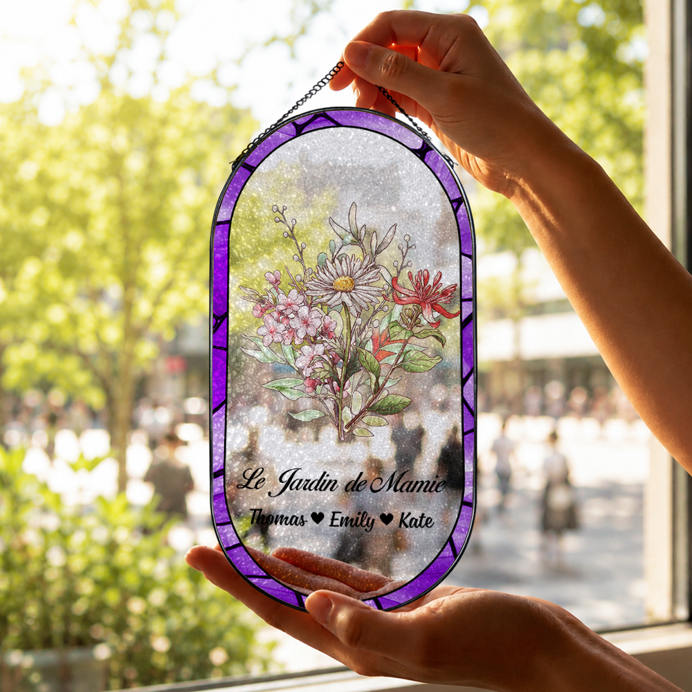 Le Jardin - Attrape-Soleil Rectangulaire à Coins Arrondis en Vitrail Personnalisé