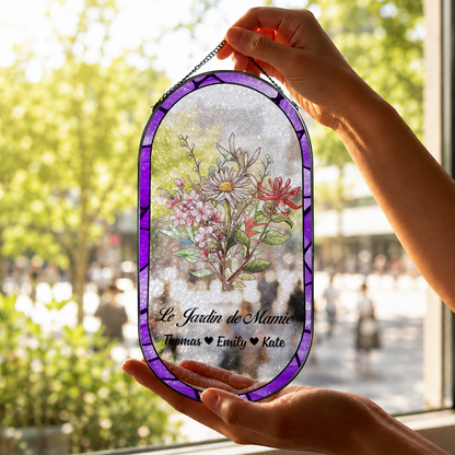 Le Jardin - Attrape-Soleil Rectangulaire à Coins Arrondis en Vitrail Personnalisé