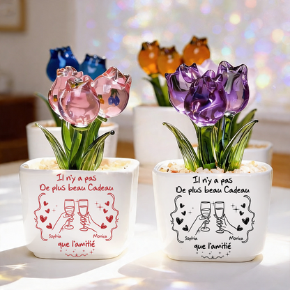 Il N’y A Pas De Plus Beau Cadeau Que L’amitié - Tulipes Éternelles Personnalisées dans un Vase en Verre