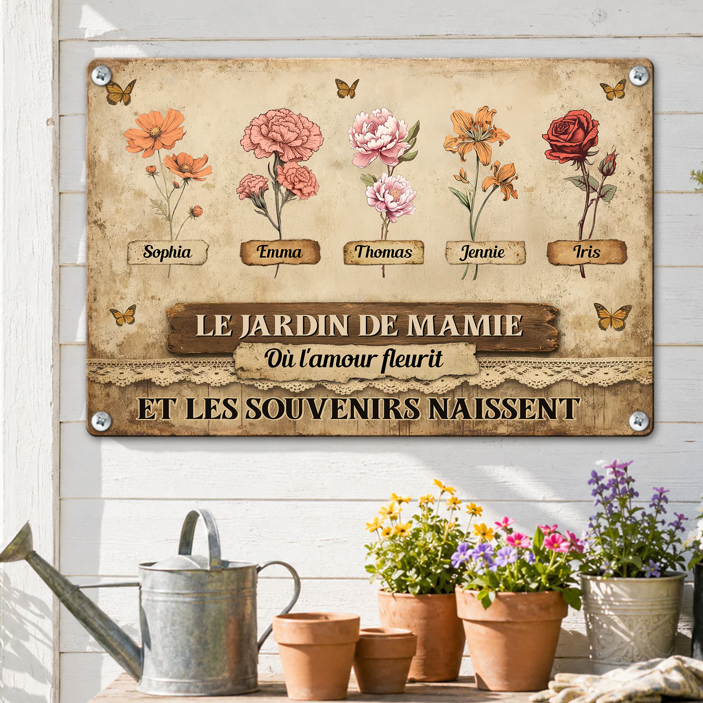 Le Jardin De Mamie Où L'amour Fleurit   – Plaque En Métal Personnalisée