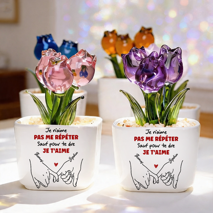 Je t'aime - Tulipes Éternelles Personnalisées dans un Vase en Verre