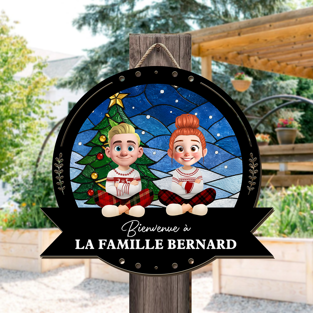 Bienvenue À Notre Famille – Enseigne en Bois Personnalisée avec Effet 3D