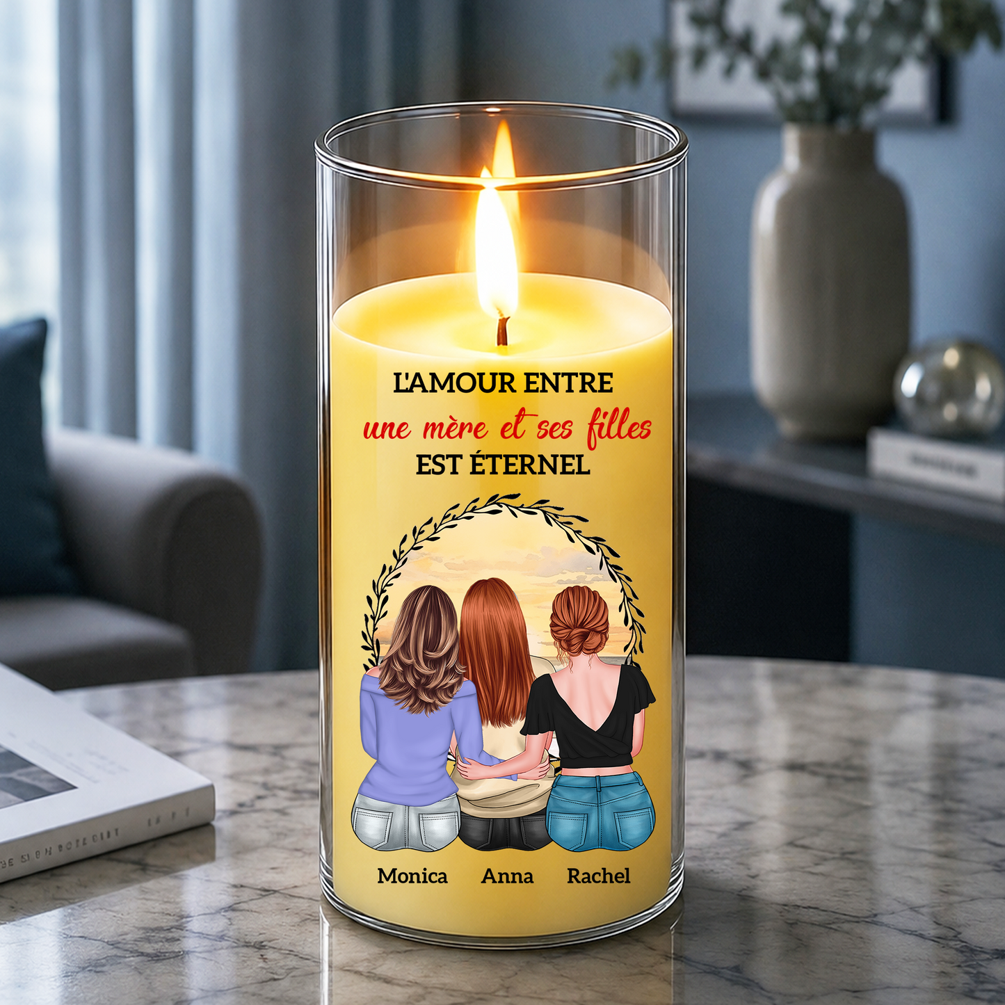 L’amour Entre Une Mère Et Ses Filles Est Éternel – Bougie LED Sans Flamme en Hommage à un Être Cher