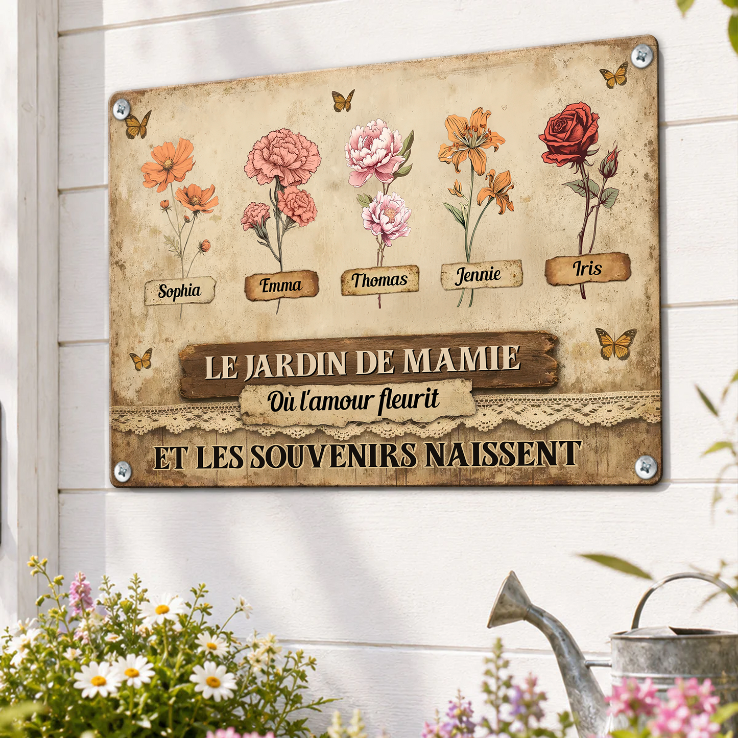 Le Jardin De Mamie Où L'amour Fleurit   – Plaque En Métal Personnalisée