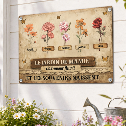 Le Jardin De Mamie Où L'amour Fleurit   – Plaque En Métal Personnalisée