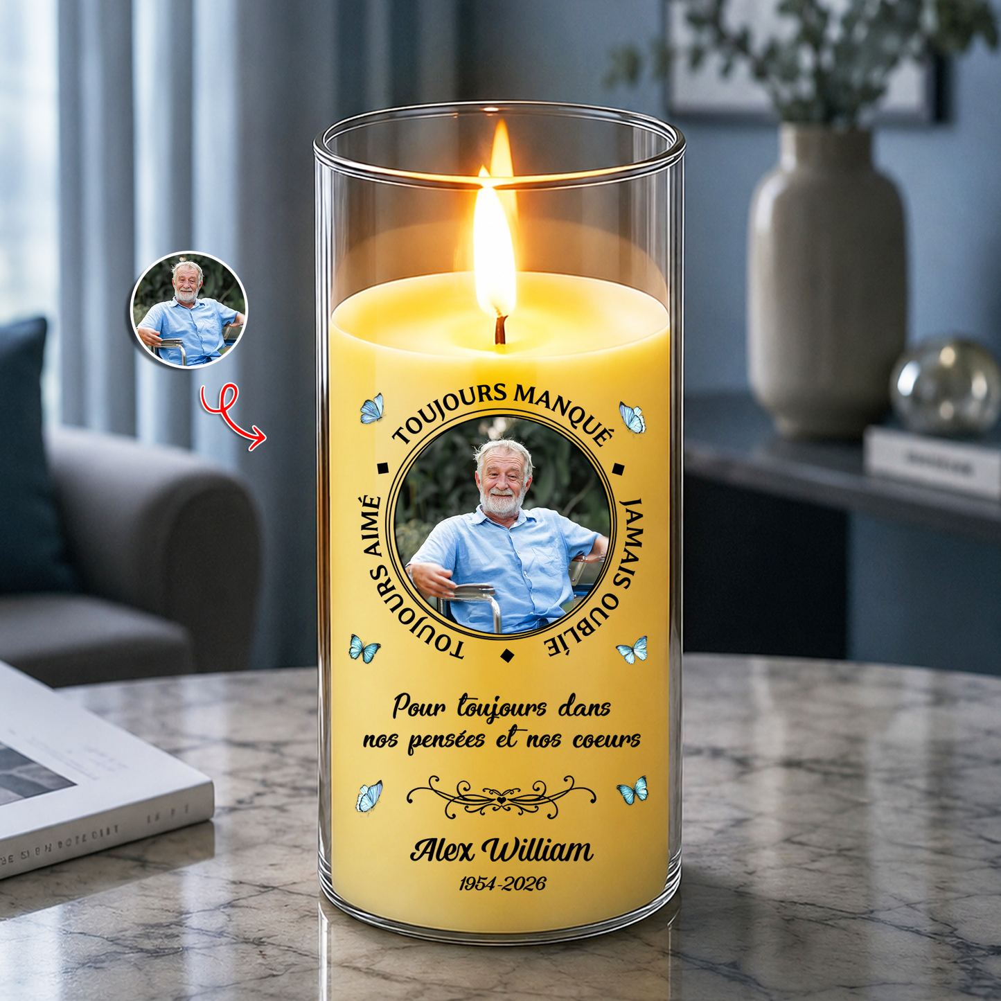 Toujours Manqué - Toujours Aimé – Bougie LED Sans Flamme en Hommage à un Être Cher