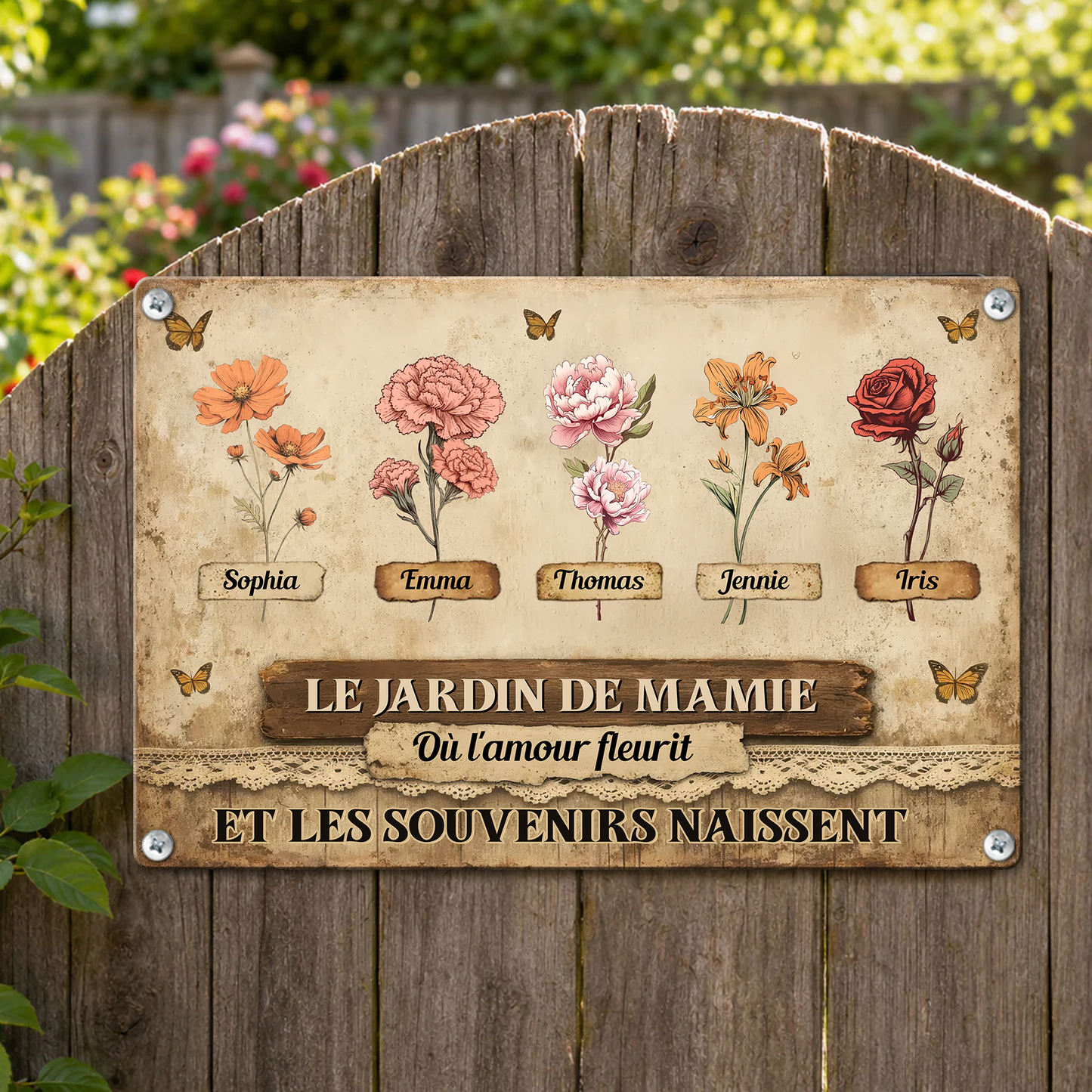 Le Jardin De Mamie Où L'amour Fleurit   – Plaque En Métal Personnalisée